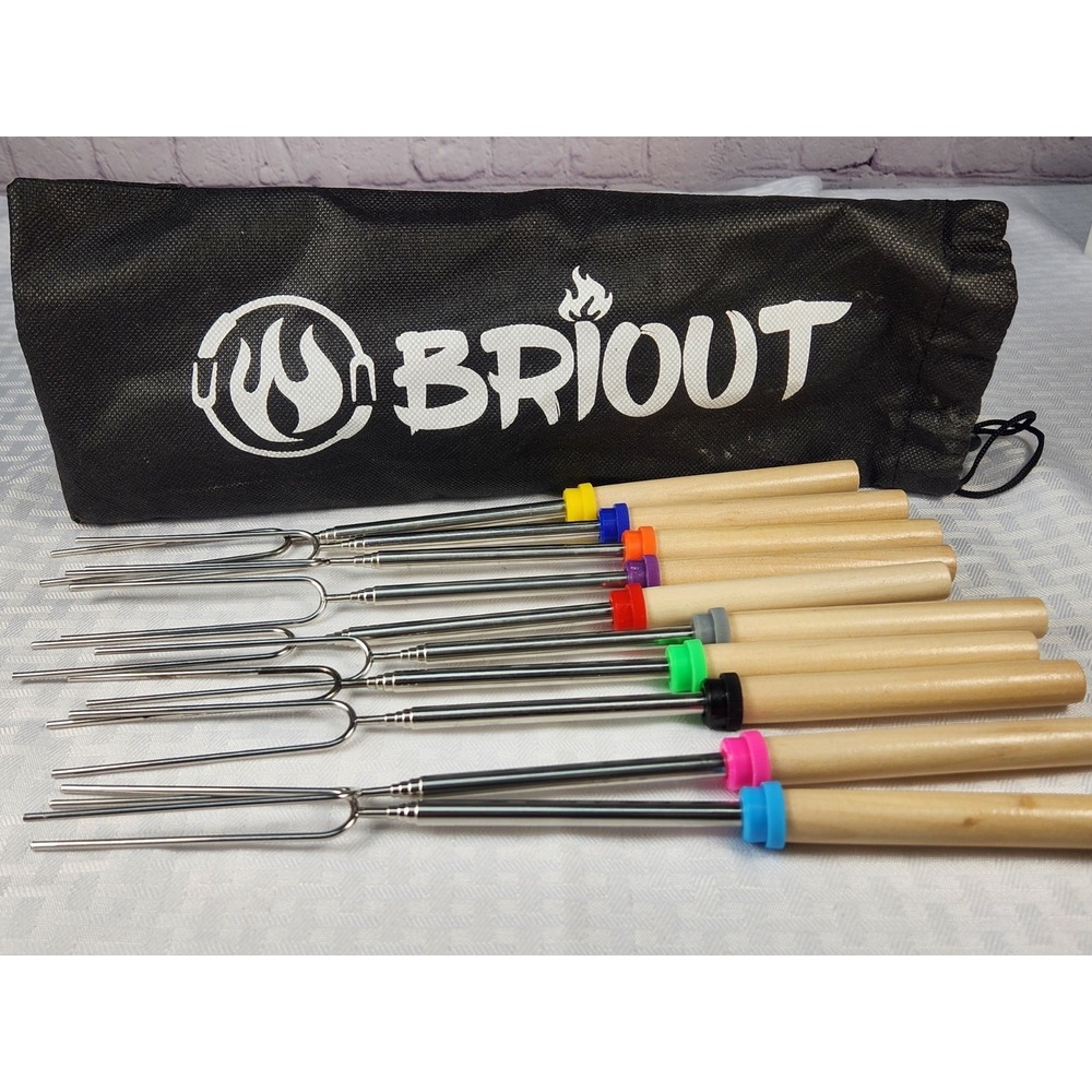 Briout Extendable Stainless Steel Roasting Sticks - Smores Sticks for Fire Pit